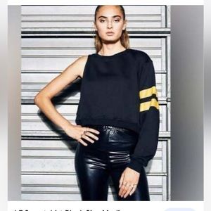 LF Black Yellow Sleeveless Oversized Cropped Sweatshirt Small